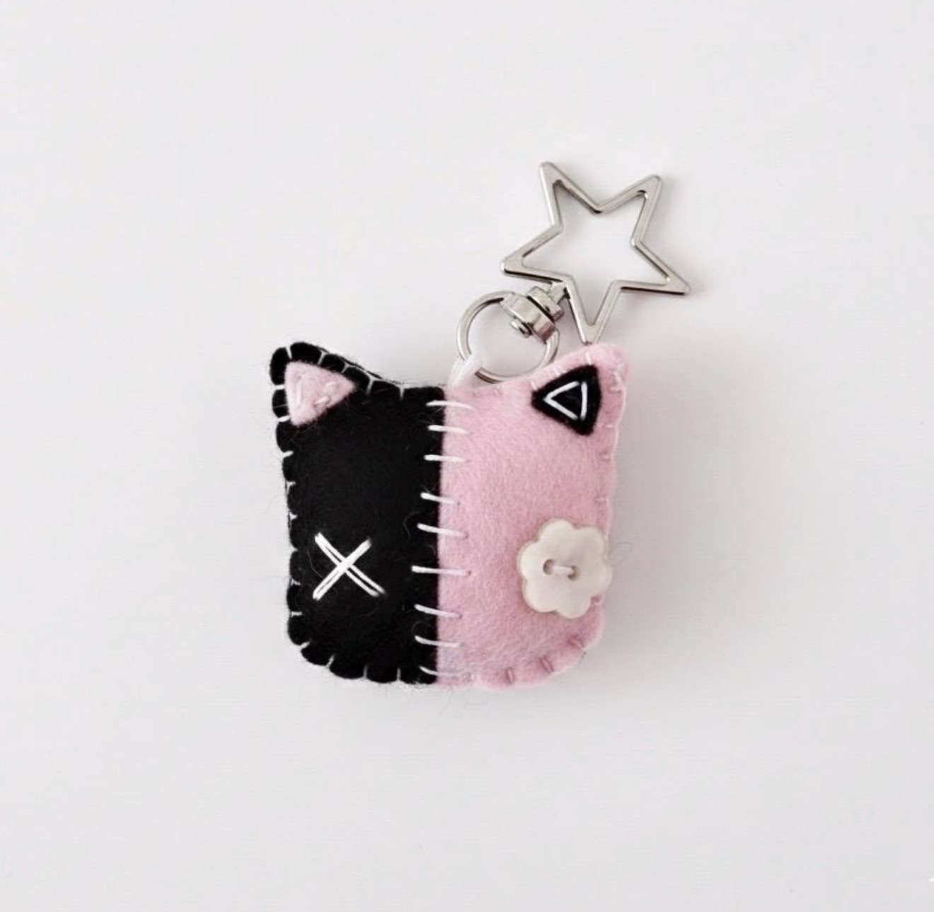 pink and black handmade emo cat keychain